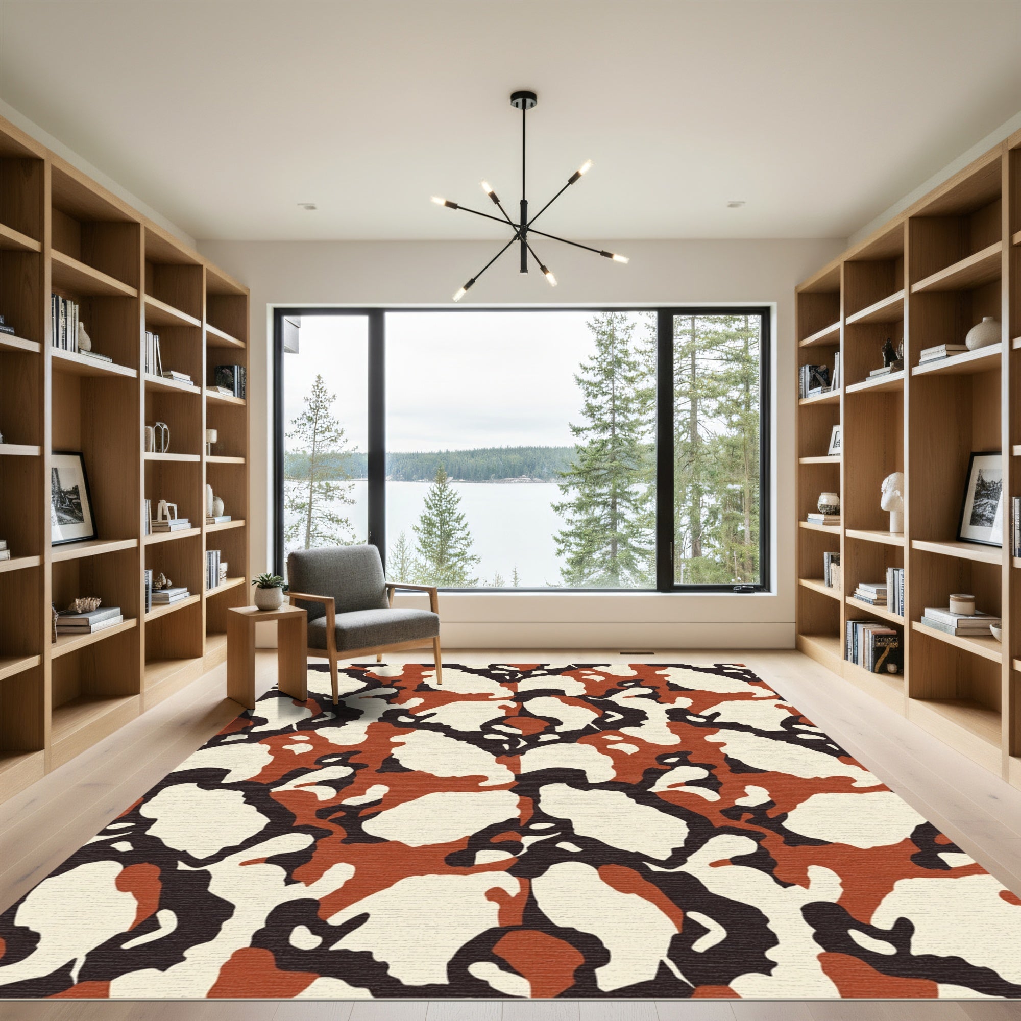 Earthy Camouflage Abstract Organic Forms Rug
