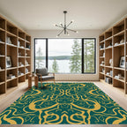 Teal Gold Baroque Scrollwork Rug