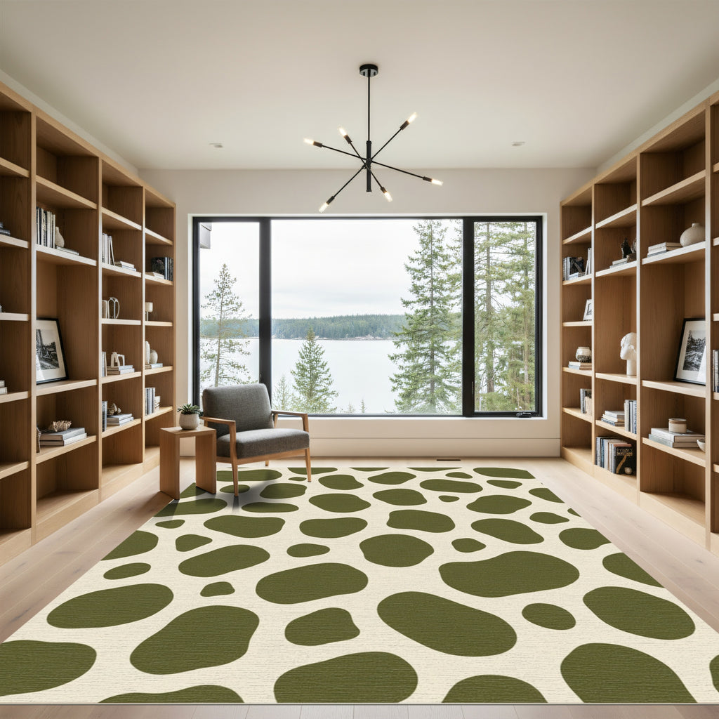 Olive Green Abstract Blob Rug