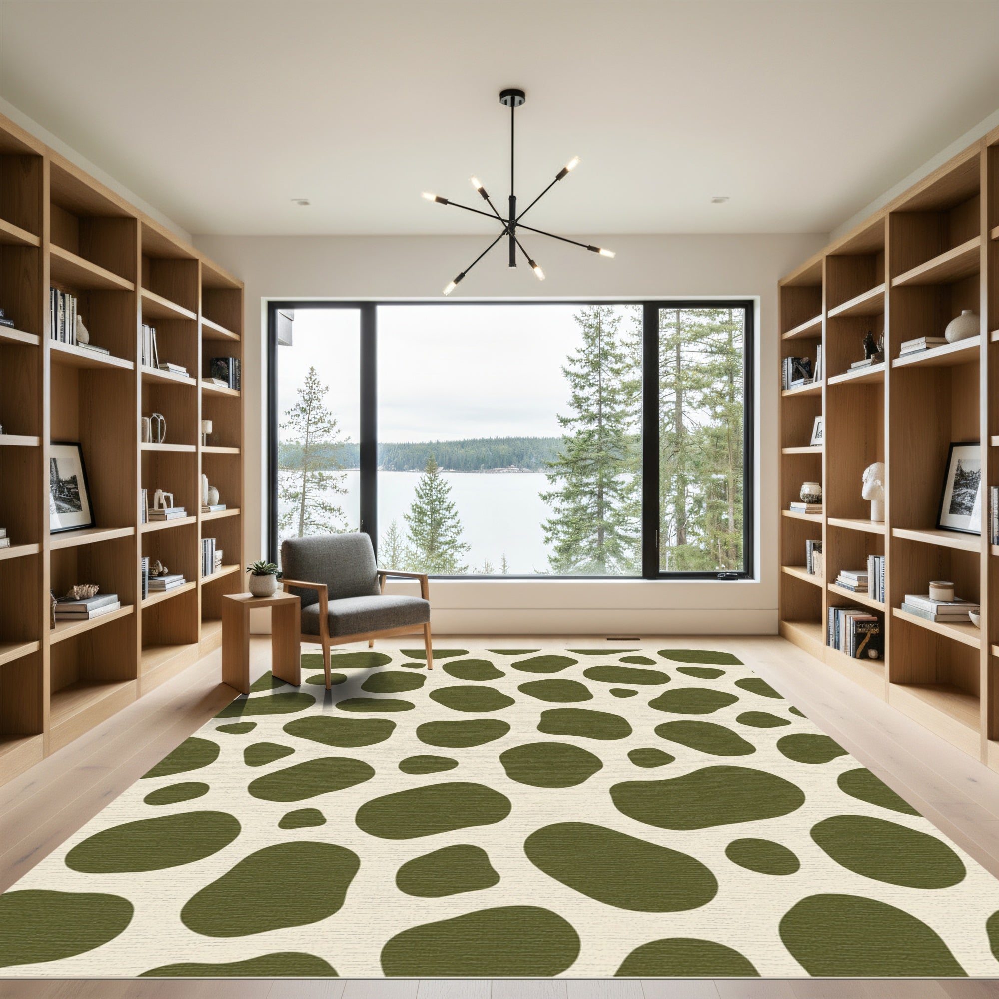 Olive Green Abstract Blob Rug