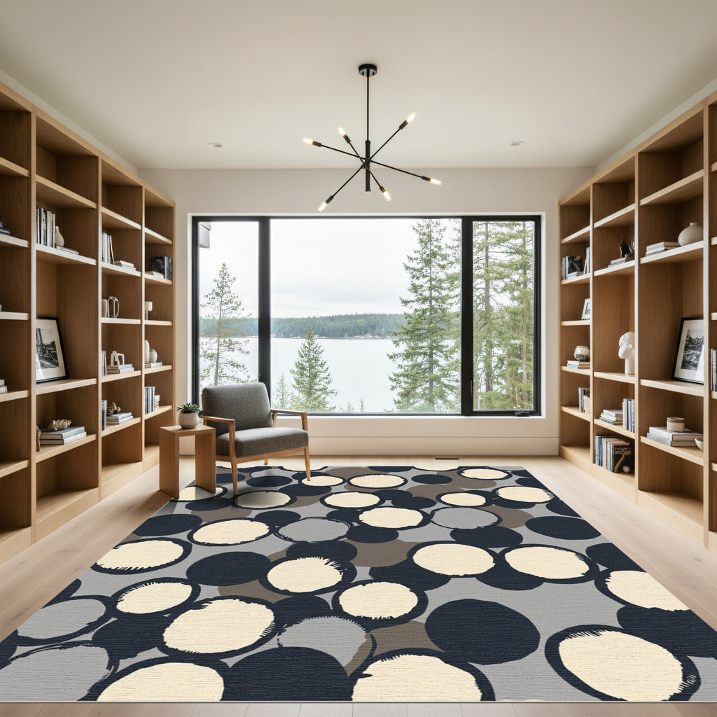 Abstract Circles Collage Gray Cream Rug