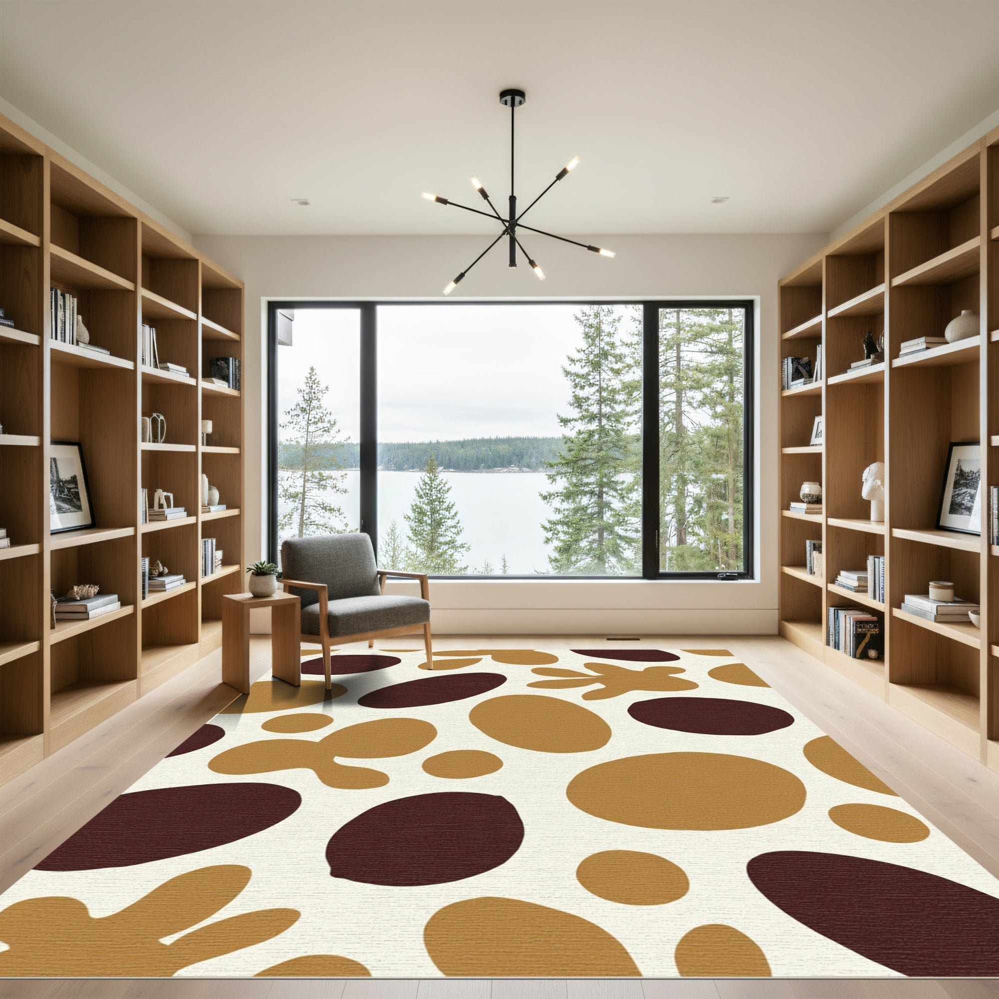 Abstract Ochre Brown Blob Mix Rug