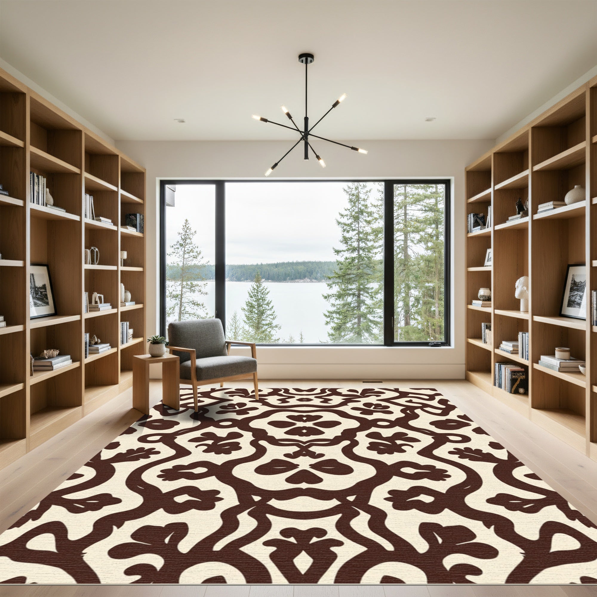 Cream Brown Skull Vine Medallion Rug