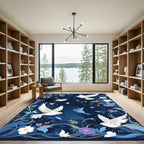 Midnight Blue Dove Floral Whimsy Rug