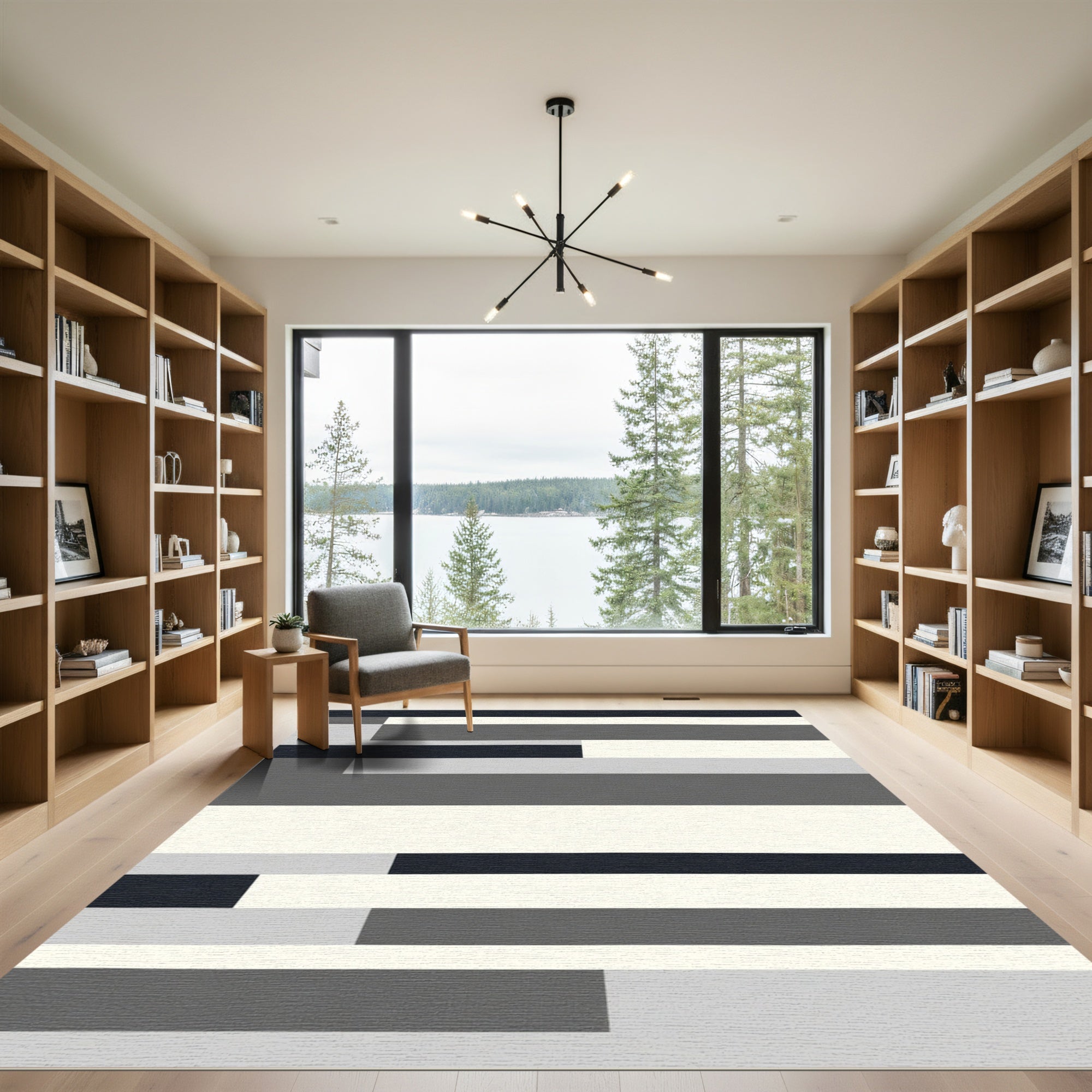 Abstract Monochrome Horizontal Blocks Rug