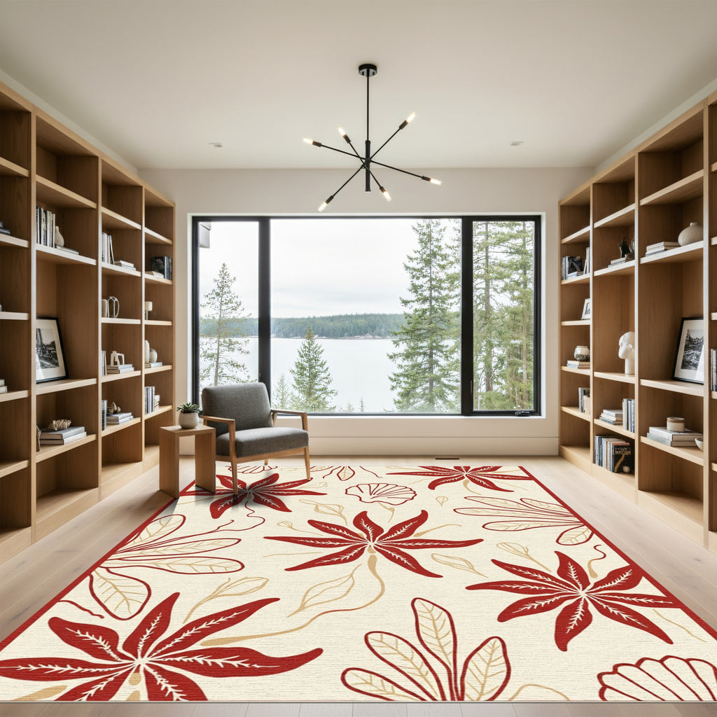 Crimson Seashell Tropical Bloom Rug