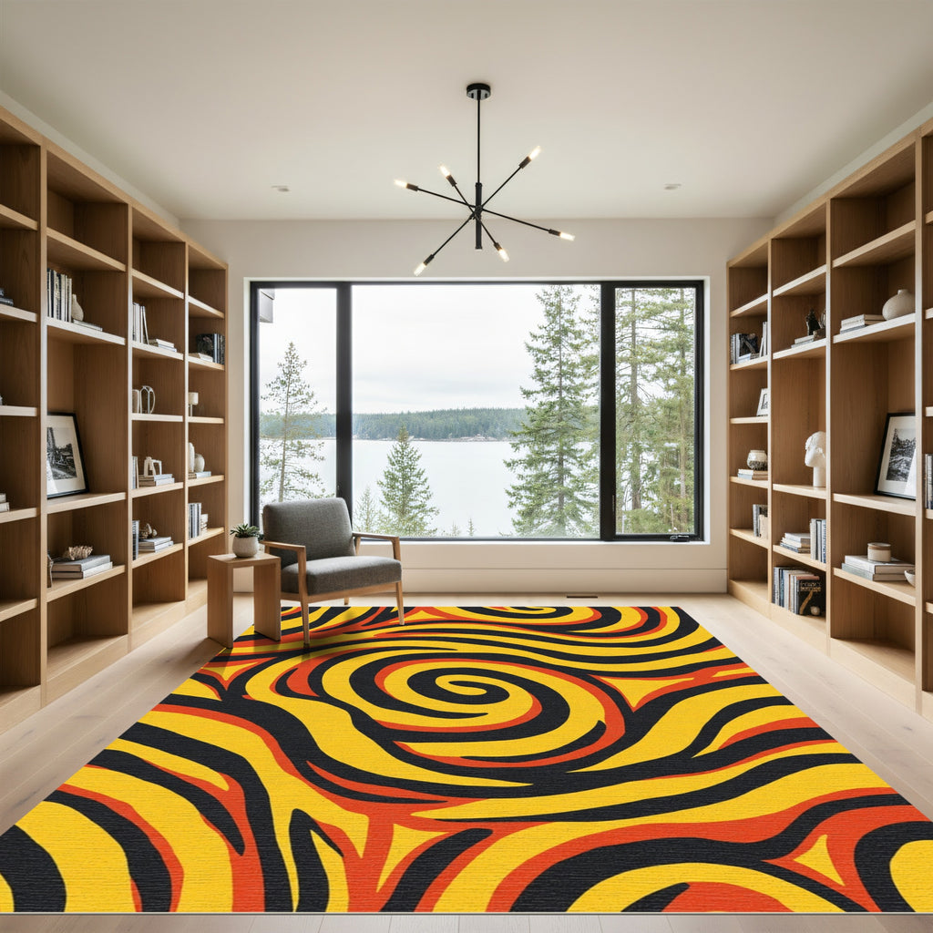 Bold Orange Yellow Swirl Abstract Rug