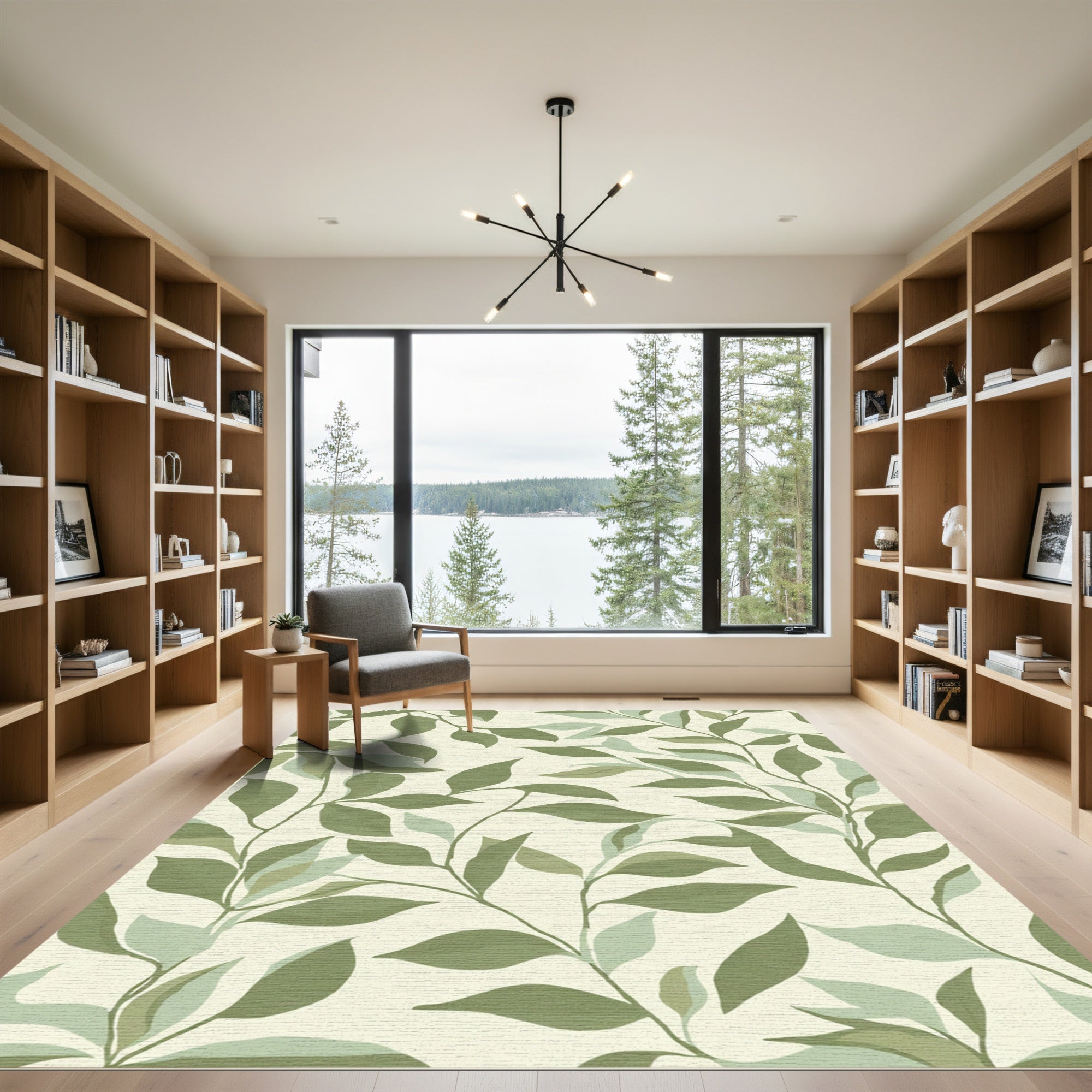 Earthy Green Leafy Vine Art Rug