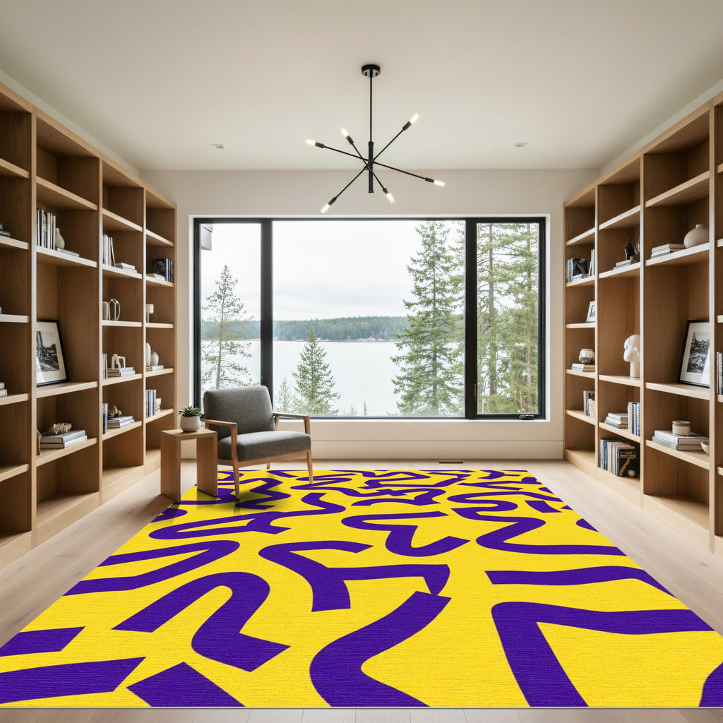 Bold Purple Wavy Lines Yellow Rug
