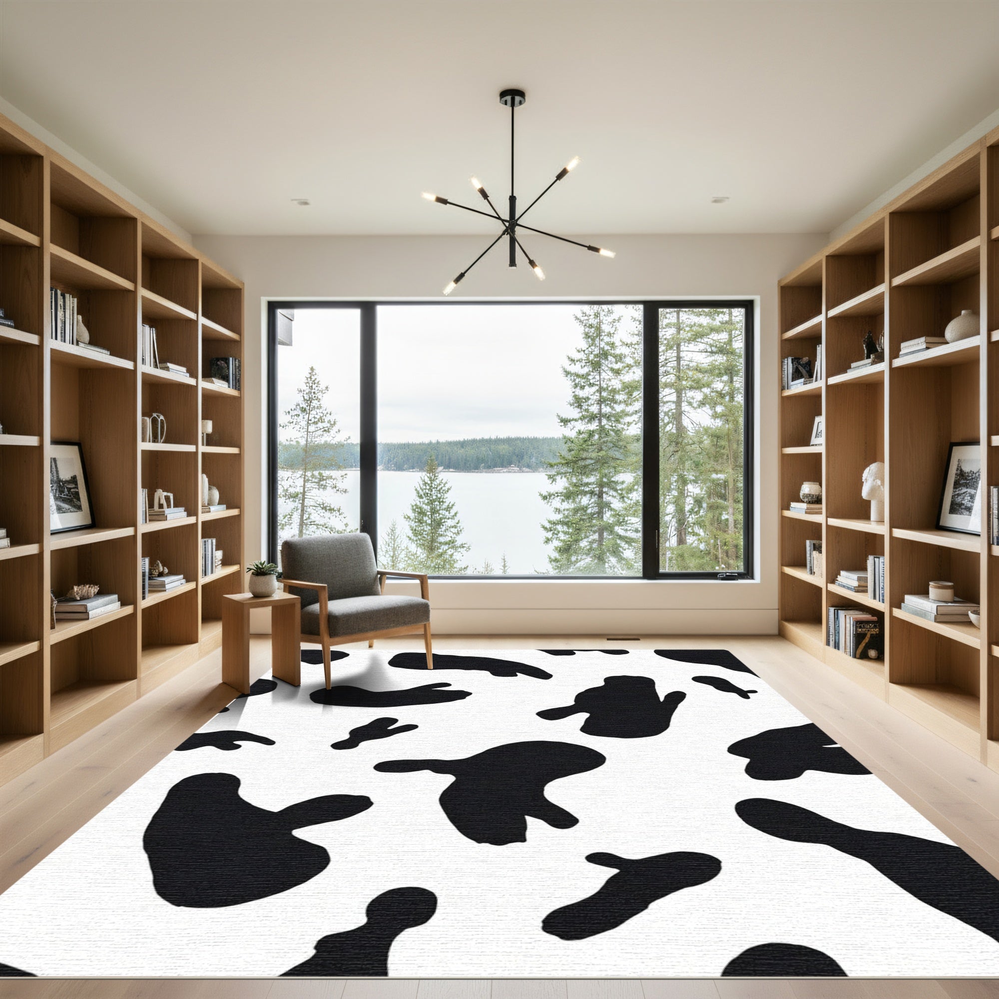 Black White Irregular Spots Rug