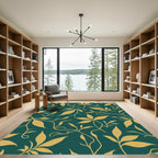 Golden Foliage On Teal Background Rug