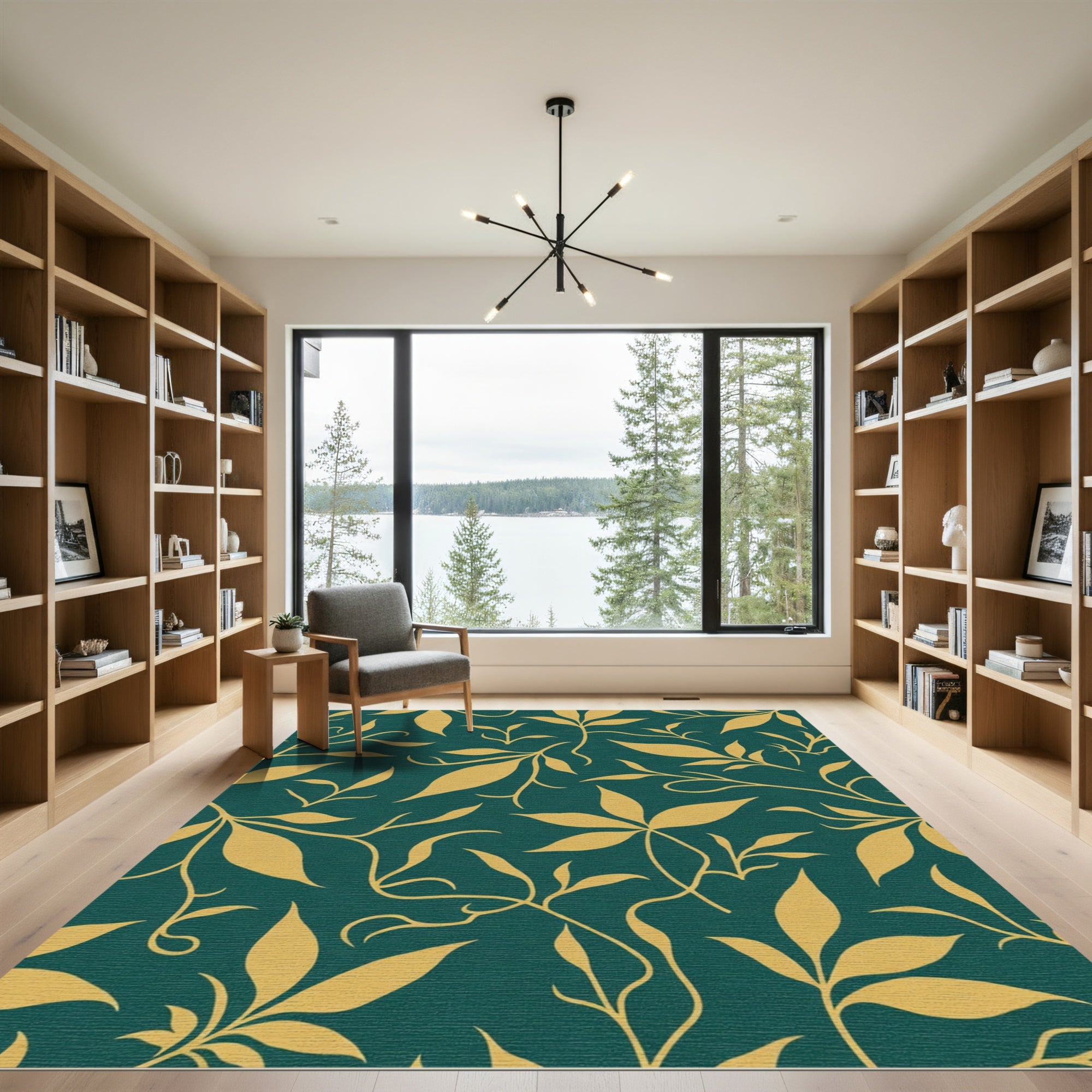 Golden Foliage On Teal Background Rug
