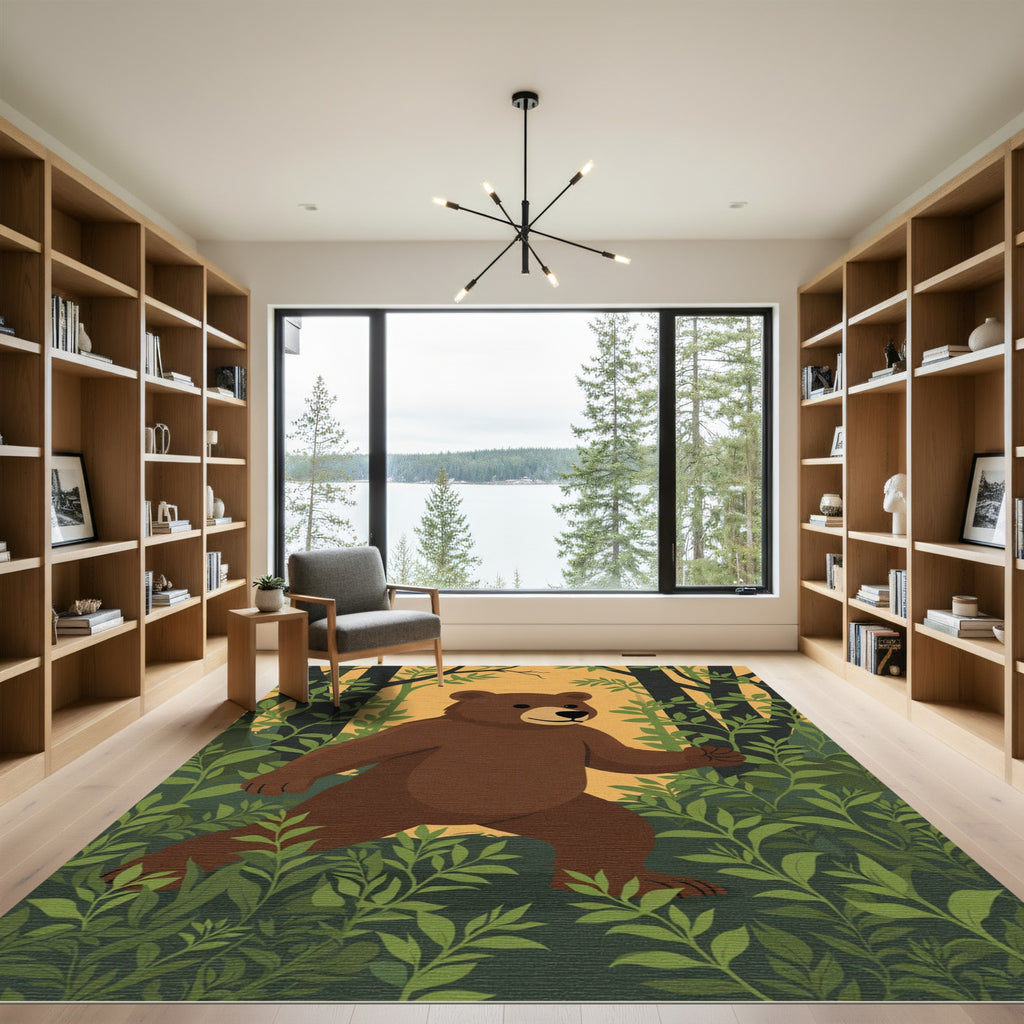 Brown Bear Forest Walk Graphic Art Rug
