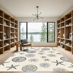 Gray Fossil Starfish Round Creatures Rug