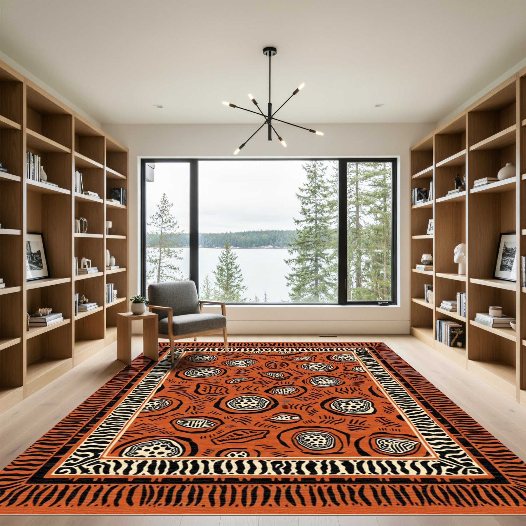 Terracotta Abstract Organic Circles Border Rug