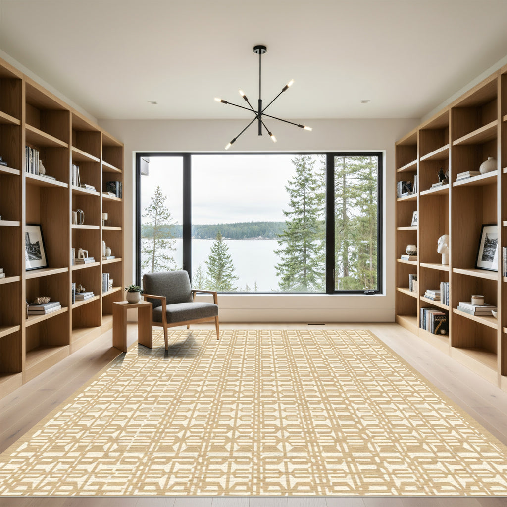 Beige Geometric Interlocking Tiles Rug