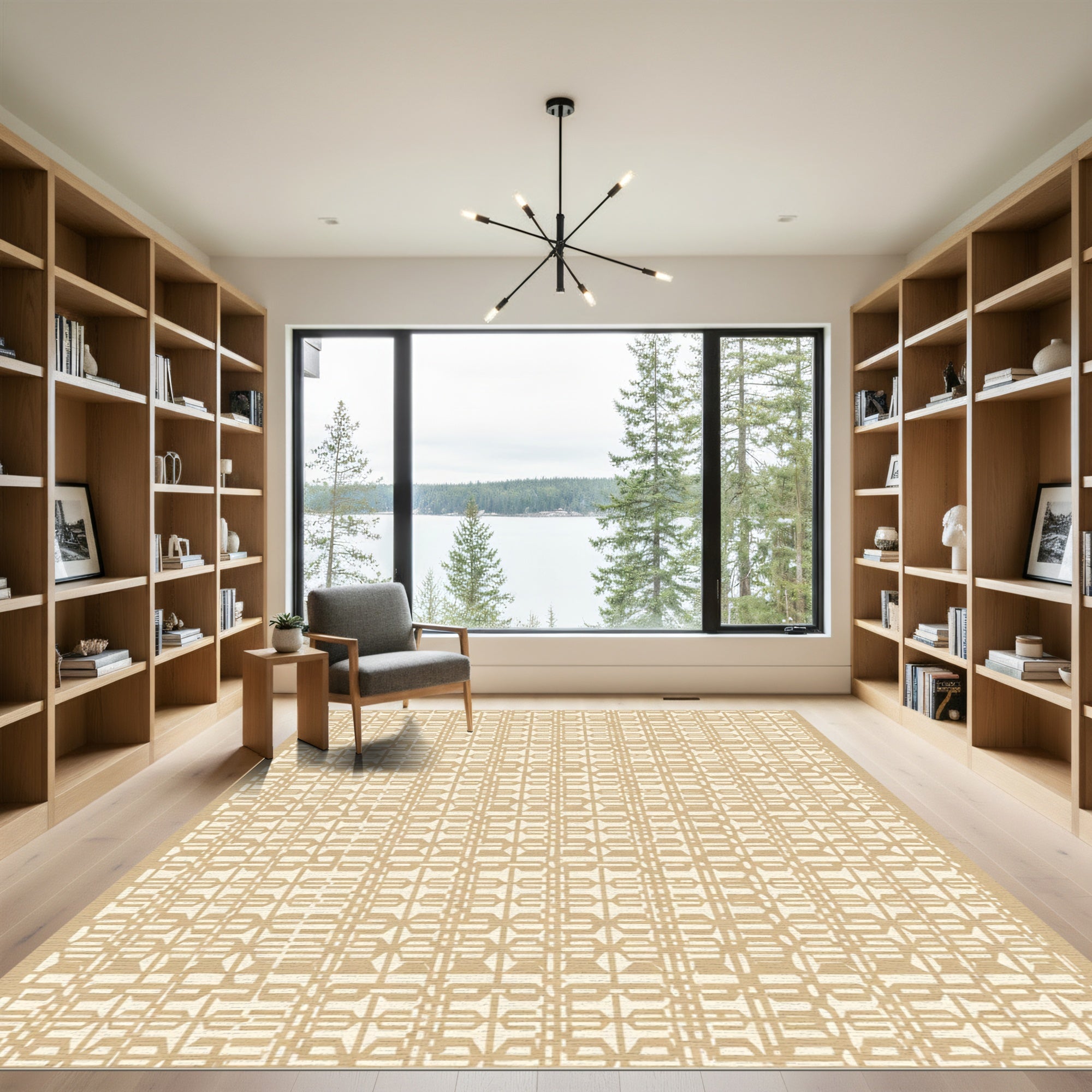 Beige Geometric Interlocking Tiles Rug