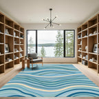 Coastal Blue Wavy Stripe Blend Rug