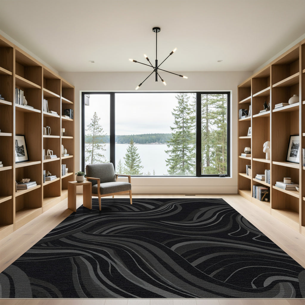 Charcoal Gray Wavy Abstract Rug