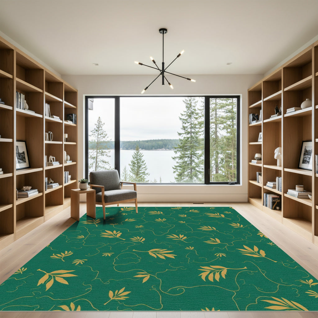 Emerald Gold Leaf Vine Rug