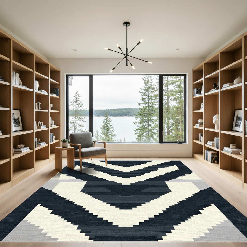 Dark Gray Chevron Stripes Rug