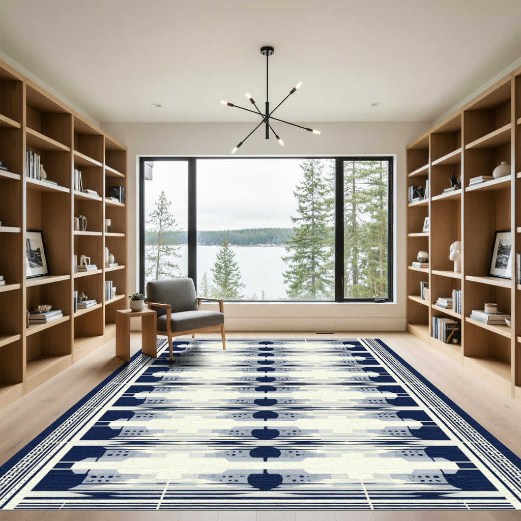 Navy Blue Modern Geometric Abstract Rug
