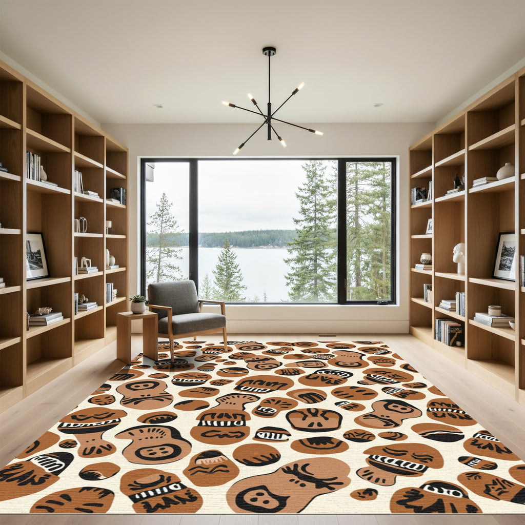 Brown Tribal Face Round Rug
