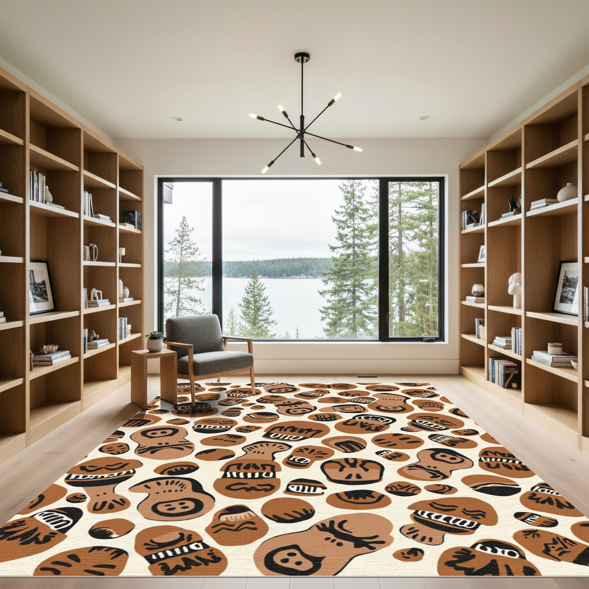 Brown Tribal Face Round Rug