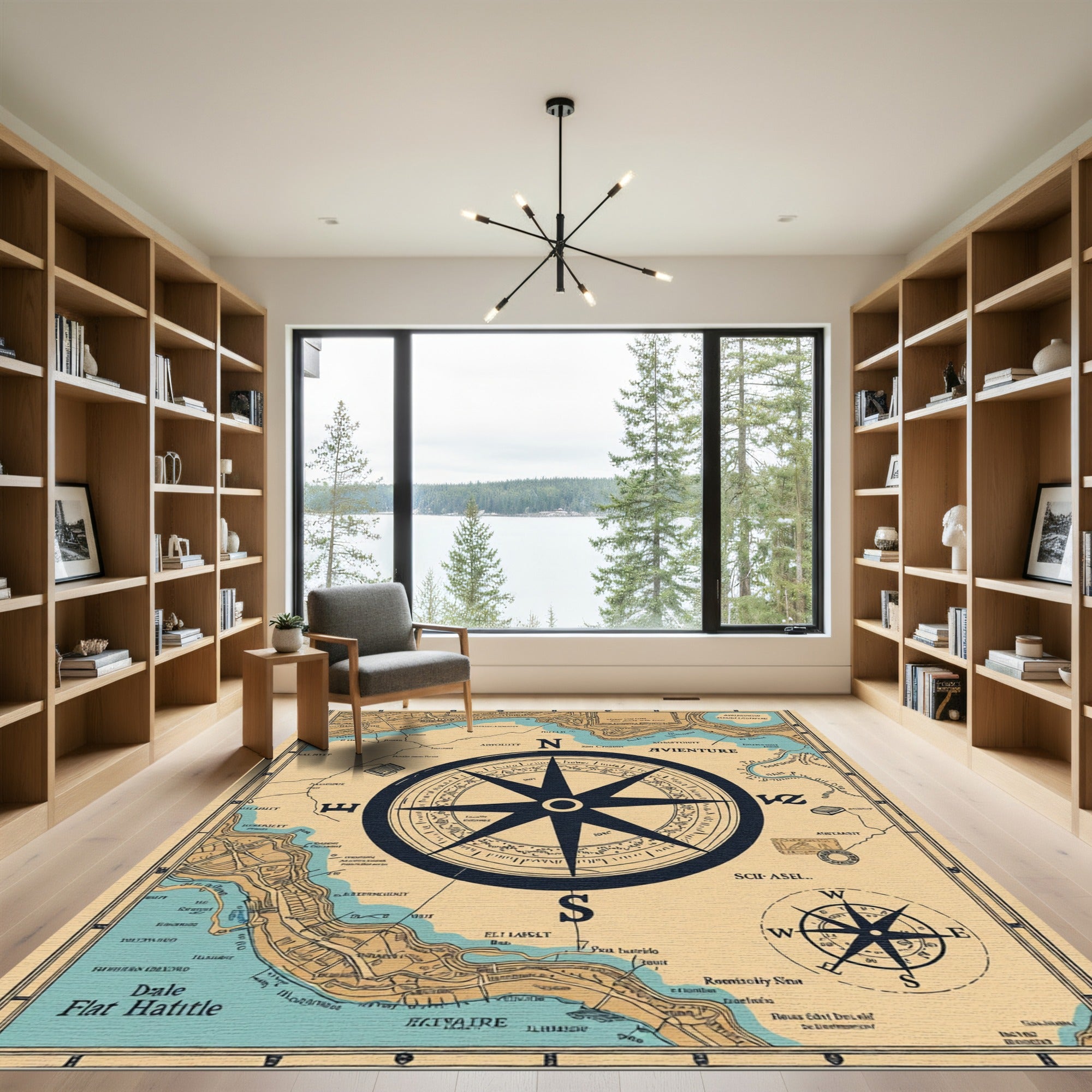 Vintage Nautical Map Compass Rose Rug