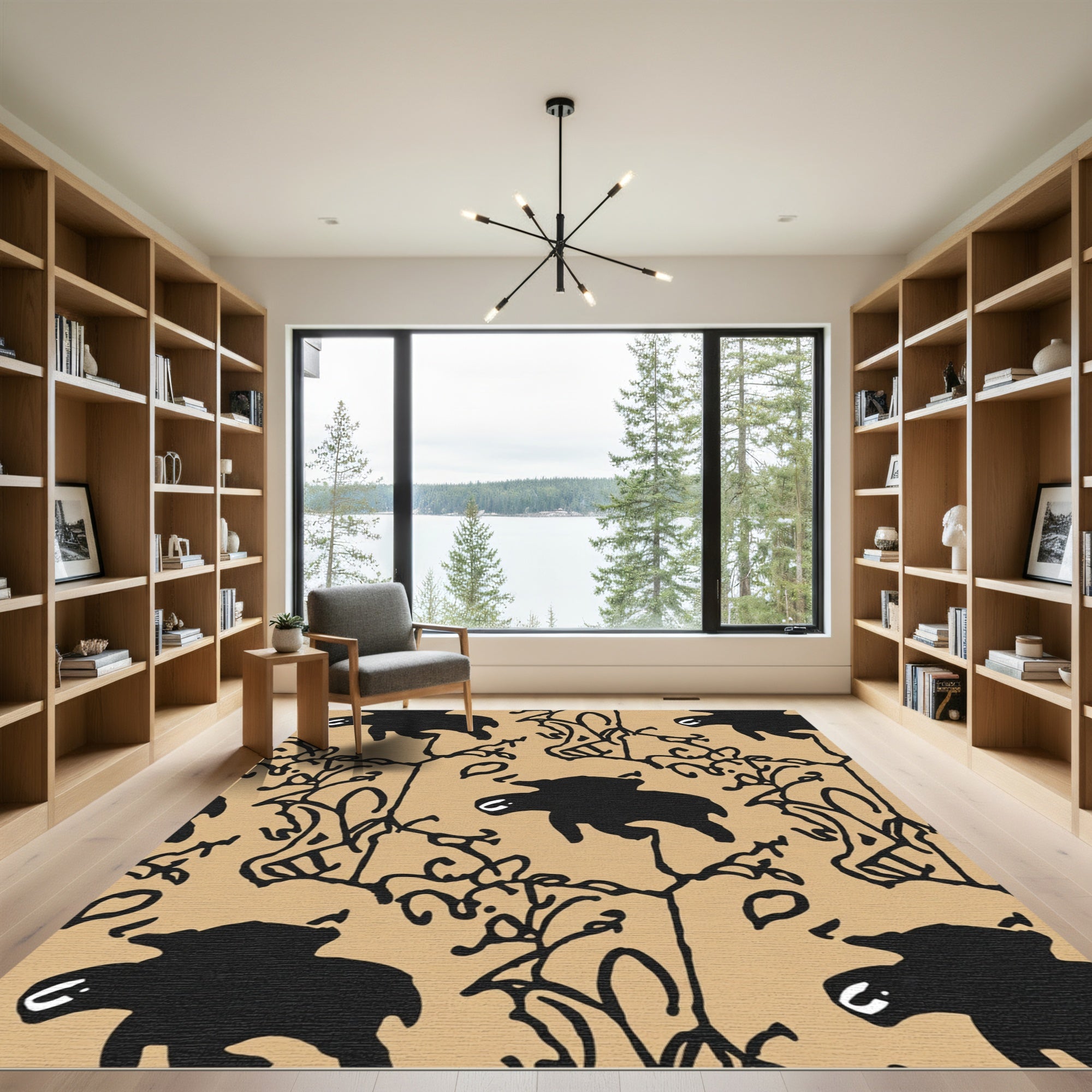 Black Bear Woodland Outline Rug