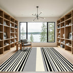 Modern Black Cream Gray Stripe Rug
