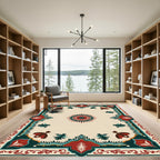 Crimson Teal Bordered Medallion Rug