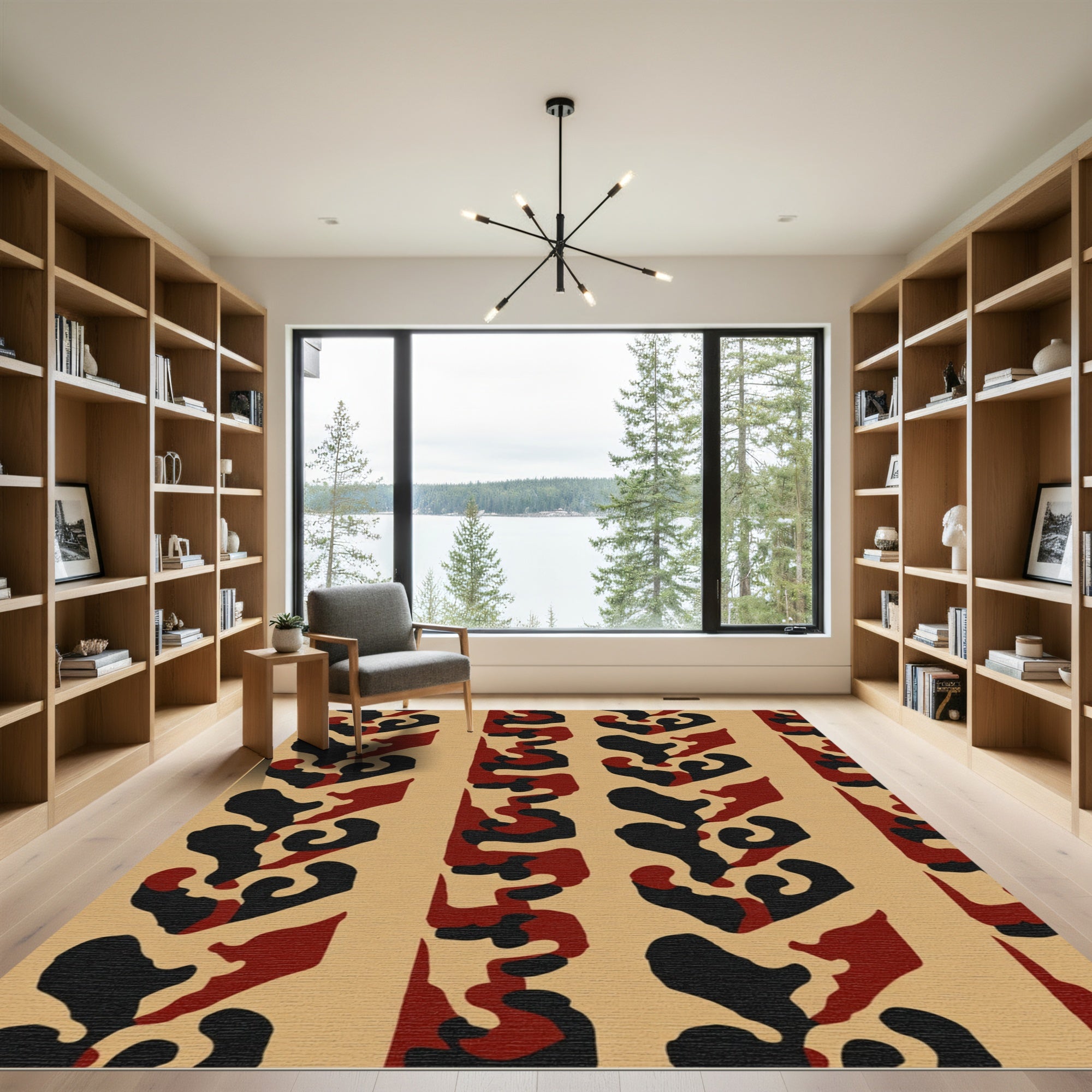 Bold Red Black Organic Stripe Rug