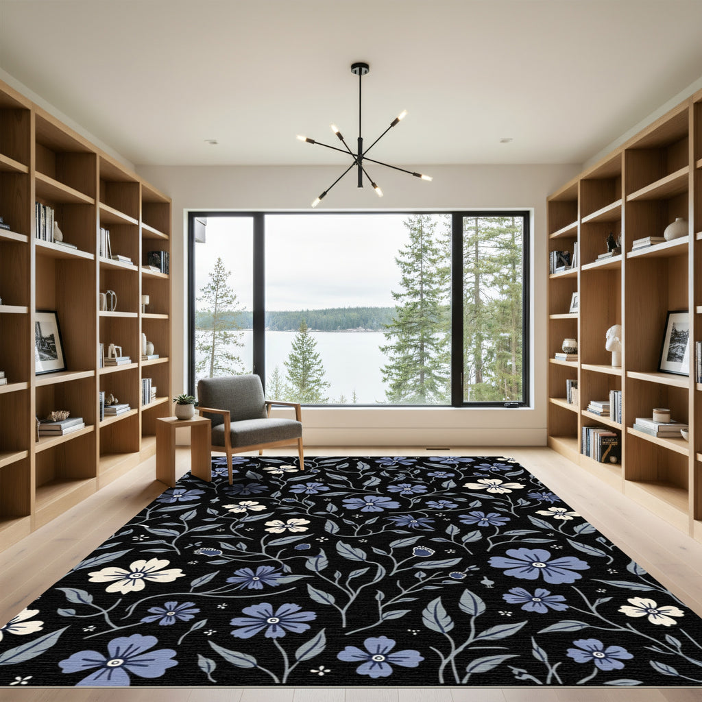 Midnight Garden Floral Swirl Rug