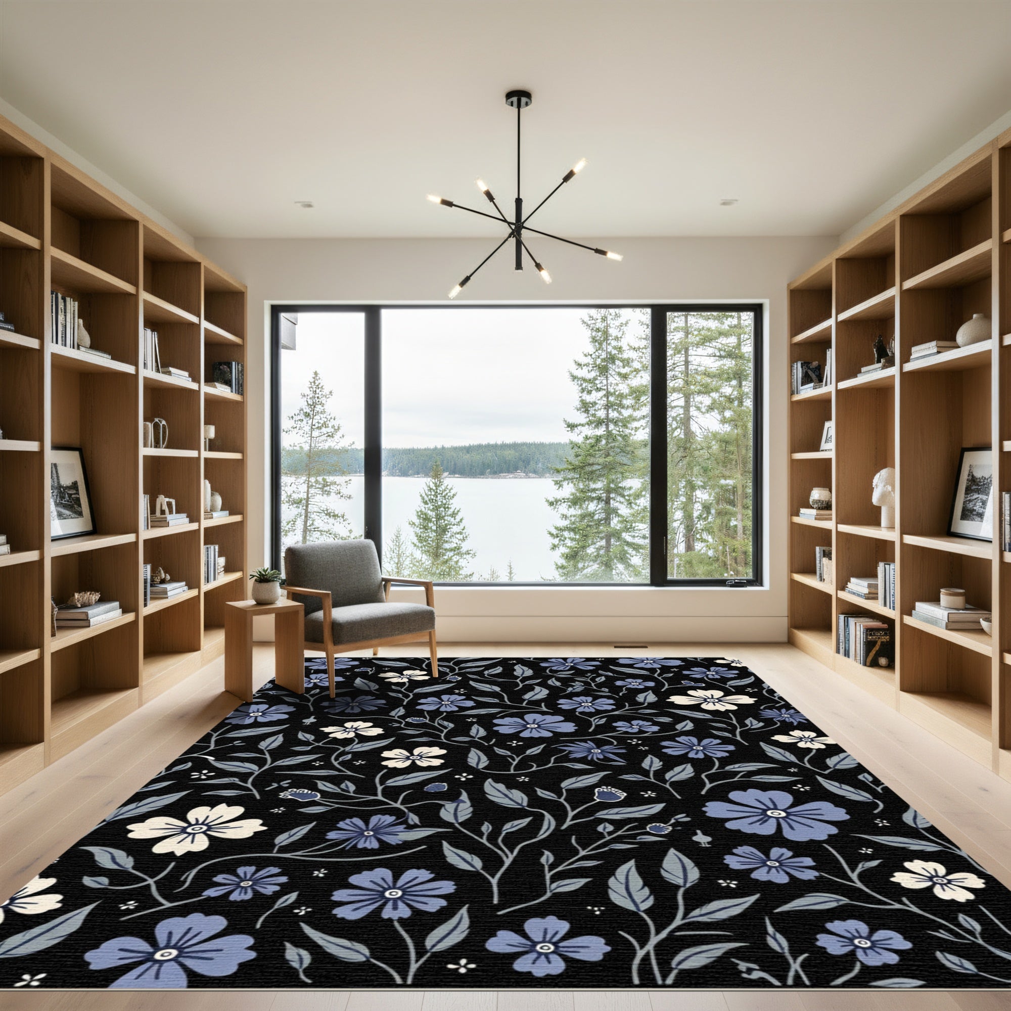 Midnight Garden Floral Swirl Rug
