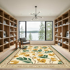 Golden Yellow Floral Botanical Border Rug