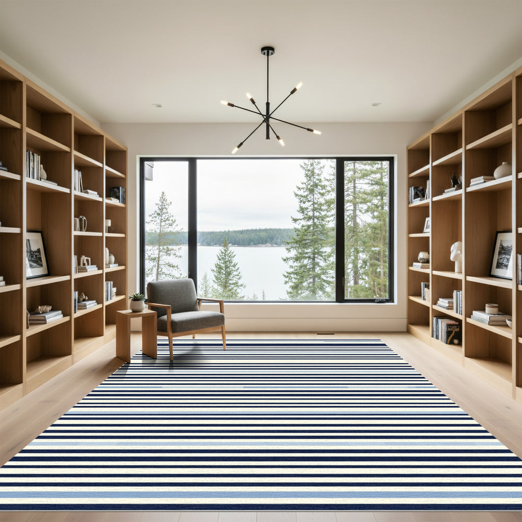 Navy Cream Blue Stripe Rug