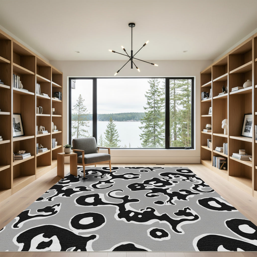 Abstract Black White Gray Organic Shapes Rug
