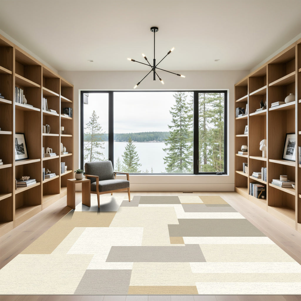 Geometric Blocks Neutral Earth Tones Rug