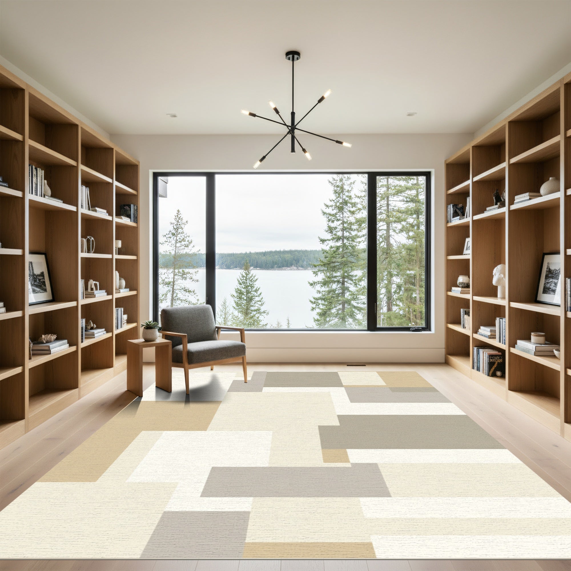 Geometric Blocks Neutral Earth Tones Rug