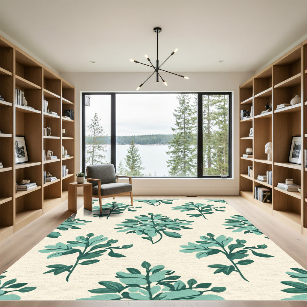 Teal Leaf Botanical Repeats Rug