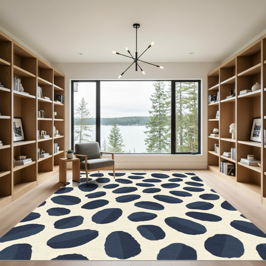 Navy Blue Abstract Blob Composition Rug