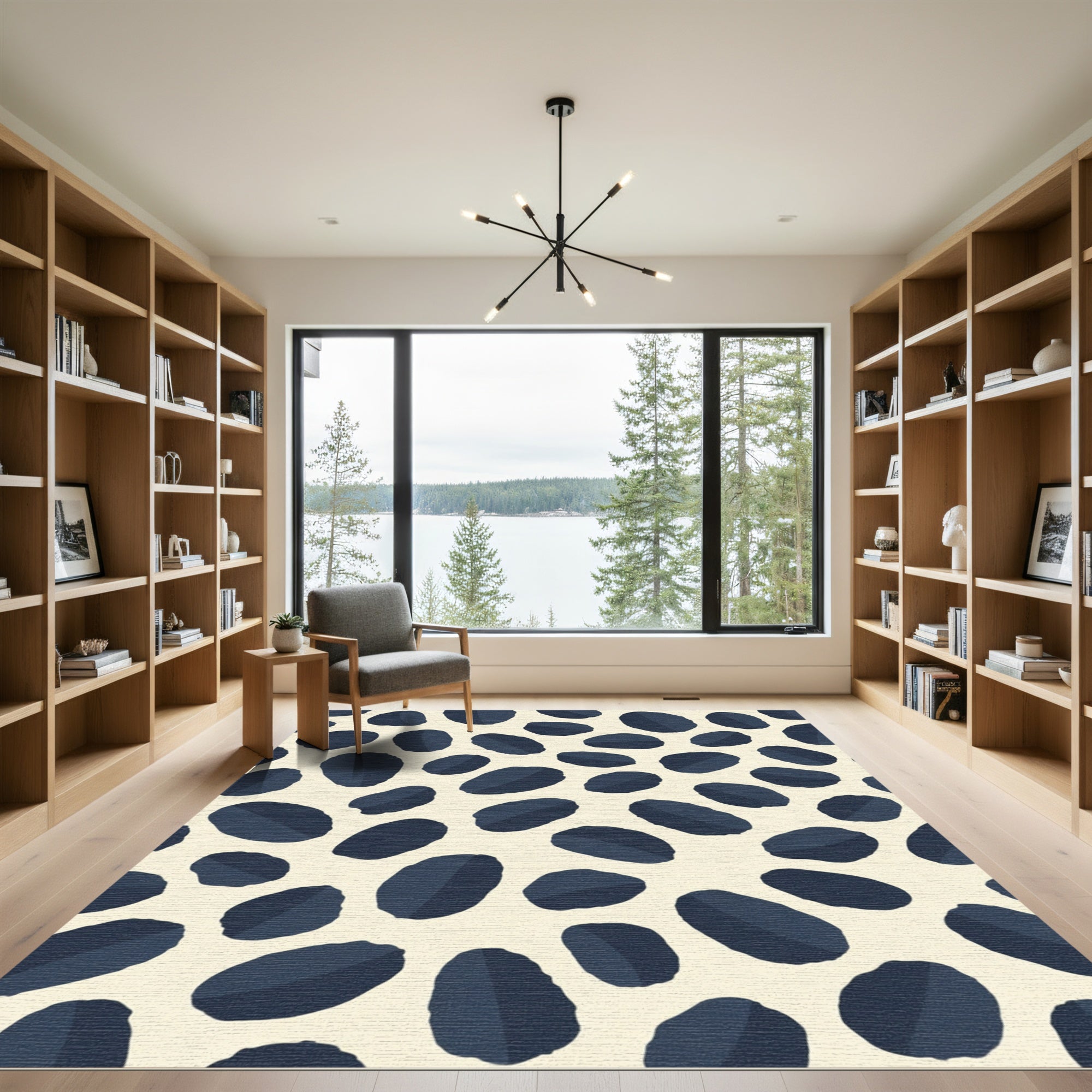 Navy Blue Abstract Blob Composition Rug