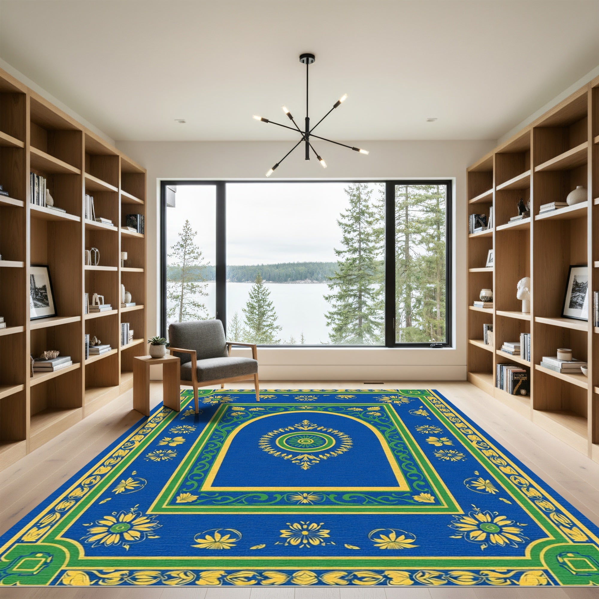 Royal Blue Yellow Green Floral Medallion Rug