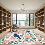 Charming Blue Birds Pink Floral Meadow Rug