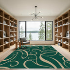 Deep Emerald Swirl Vine Abstract Rug