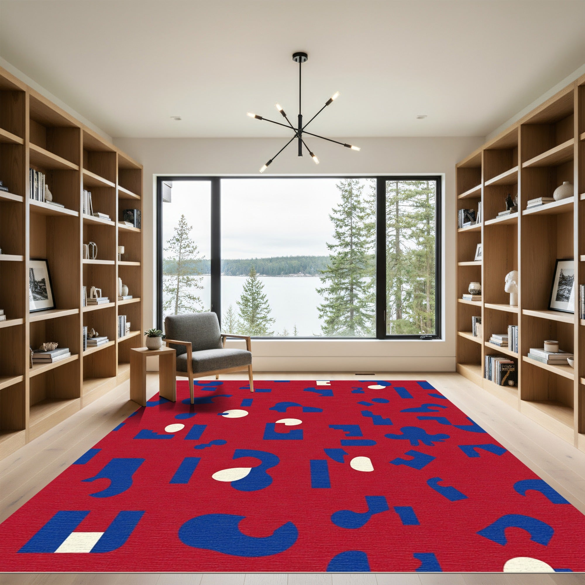 Red Blue Abstract Shapely Collage Rug