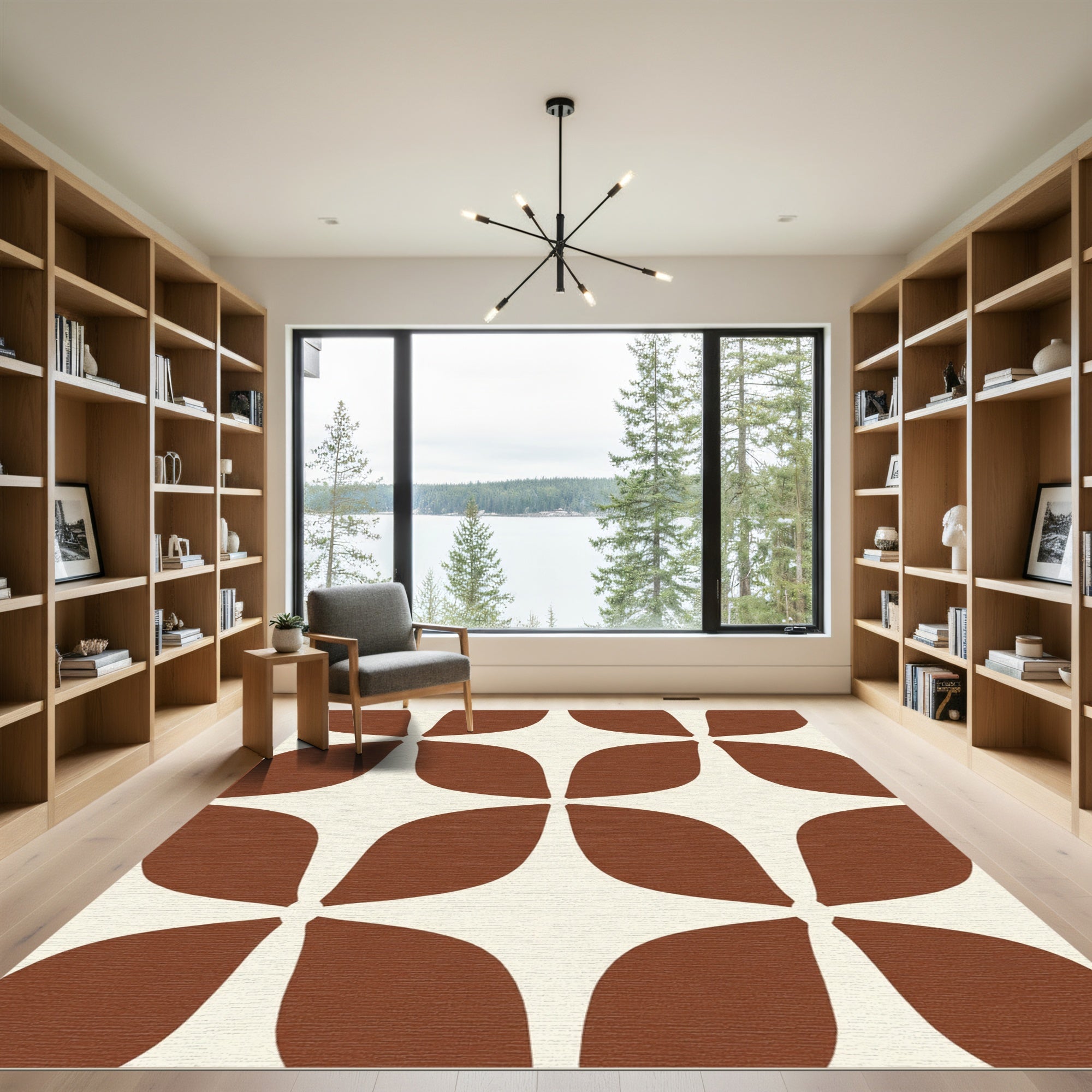 Brown Petal Mid Century Modern Rug