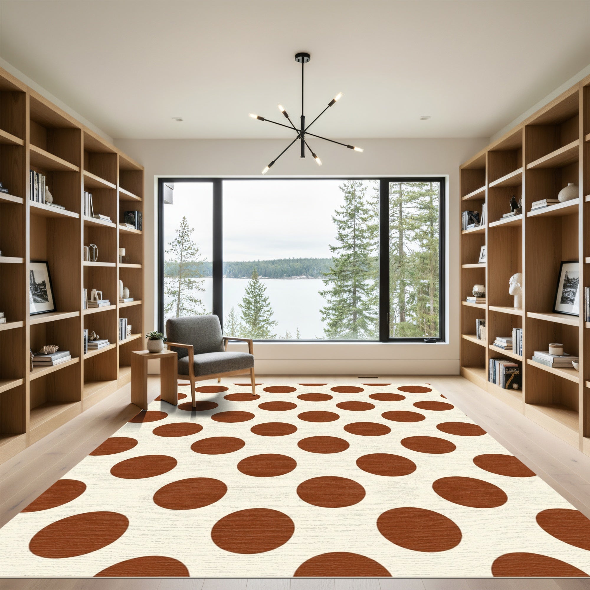 Warm Cream Brown Polka Dot Rug