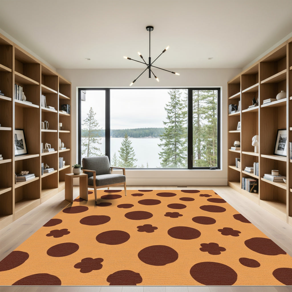 Brown Polka Dot Flower Circles Rug